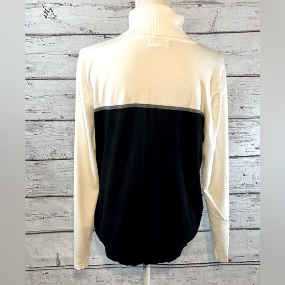 CALVIN KLEIN Sweater Lightweight Turtleneck Colorblock Black White Gray-XL - Picture 2 of 3